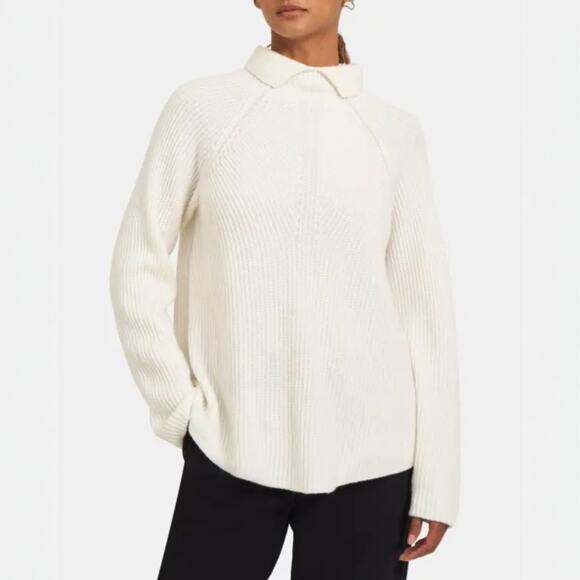 Theory Moving Rib Cashmere Foldover Collar Turtleneck Sweater Size Medium - Picture 2 of 8